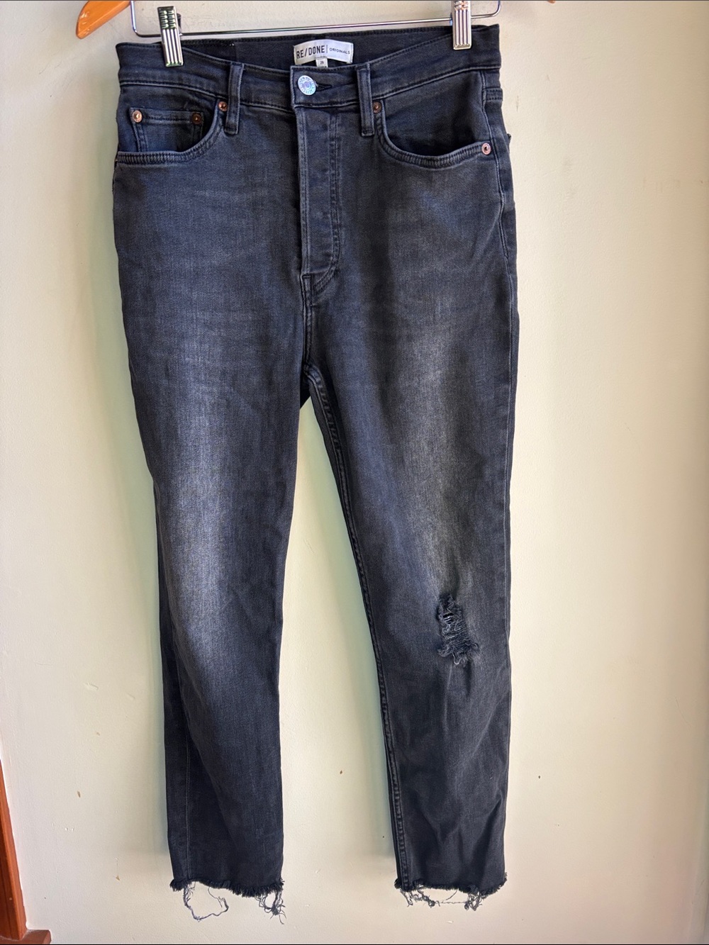Re/Done Power Stretch Ankle Cropped High Rise Staight Leg Jeans